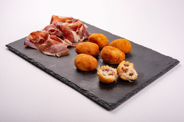 Homemade ham croquettes. typical tapas from spain