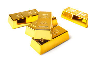 Gold bars isolated on white background.