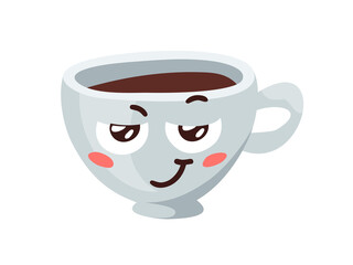 Cartoon Character Coffee Cup. Hand drawn Vector Pattern Emoticon. Actual Artistic Design Emoji for Cafe