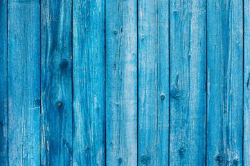 Fototapeta na wymiar Weathered blue wooden background texture. Shabby blue painted wood.