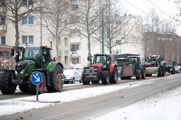 Protesters with trucks and tractors in the main street