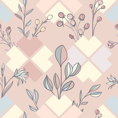 scandinavian abstract seamless pattern with geometric patterns and flowers