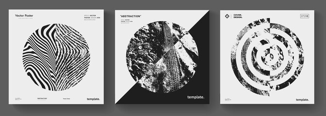 Modern minimal background. Abstract geometric music album cover. Textured circle shape vector design. Mid century art print. - obrazy, fototapety, plakaty