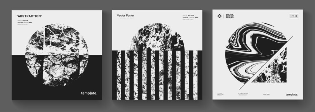 Modern minimal background. Abstract geometric music album cover. Textured circle shape vector design. Mid century art print.
