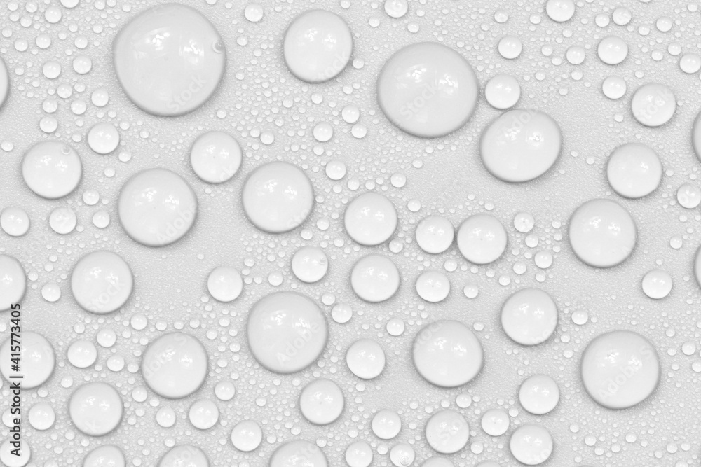 Wall mural water drops on white background texture. backdrop glass covered with drops of water. bubbles in wate