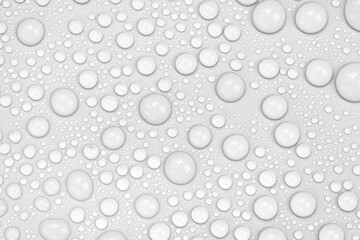 Water drops on white background texture. backdrop glass covered with drops of water.  bubbles in water