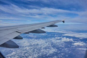 Aerial view from plane above clouds on Morocco
