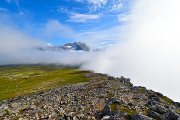 Fantastic and spectacular view from the top of Brosmetinden moutain at Tromvik, Noraway. Nature background in summer 