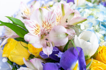 Colorful flowers bouquet . Mix flowers. The bouquet of mixed flower as a background,