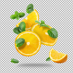 Fresh Sliced Oranges Fruit isolated on alpha background.
