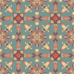 Decorative colorful Portuguese azulejo style vintage tiles seamless pattern texture. - 415776054