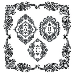 Oriental vector damask patterns for greeting cards and wedding invitations