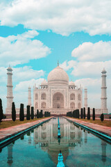 Beautiful view of the Taj Mahal Palace. Blue sky with clouds in the background. Vertical orientation. Copy space