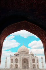 View of the Taj Mahal Palace through the arch. Copy space. Vertical