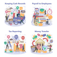 Obraz premium Accountant office manager set. Professional bookkeeper. Concept of the tax