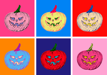 Halloween Pumpkin Hand Drawing Vector Illustration.