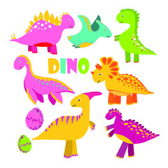 Vector set of dinosaurs. Colorful cute children's illustration is perfect for children's room.