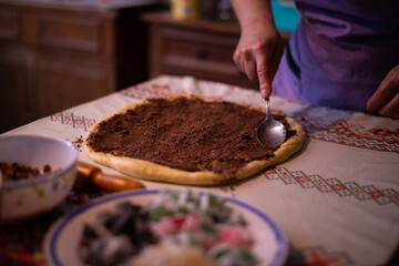 cocoa mixed with walnuts to add to the dough of a traditional romanian cake as known as cozonac