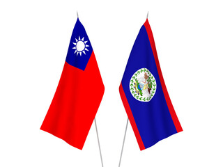 National fabric flags of Taiwan and Belize isolated on white background. 3d rendering illustration.