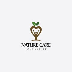 Nature care logo design template. Heart icon. Vector illustration