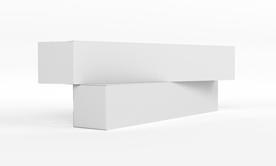 Blank Narrow Box Package Template. Isolated White Box Wrapping 3D Mock-up