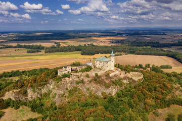 Beautiful medieval castle Kunětick&aacute; hora from plane