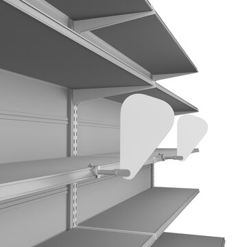 Round Blank Wobbler Attached To Empty Shelf, 3D Mock-up