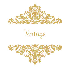 Vintage baroque frame scroll ornament engraving border floral retro pattern antique style acanthus foliage swirl decorative design element filigree calligraphy.