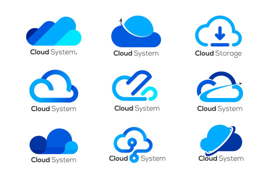 Cloud logo design template, 9 different cloud logos