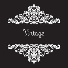 Vintage baroque frame scroll ornament engraving border floral retro pattern antique style acanthus foliage swirl decorative design element filigree calligraphy.