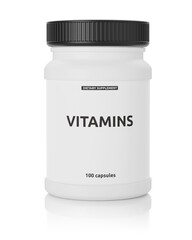 pharmacy bottle with vitamins isolated on white