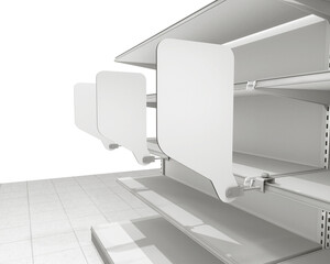 Blank Shelf-Stopper With Shelf, Close-up View Woobler Template, 3D Illustration