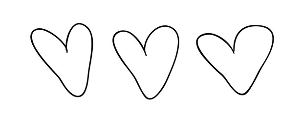 Doodle set of black and white pencil drawing objects. Hand drawn abstract illustration grunge elements. Vector abstract hearts for design use.