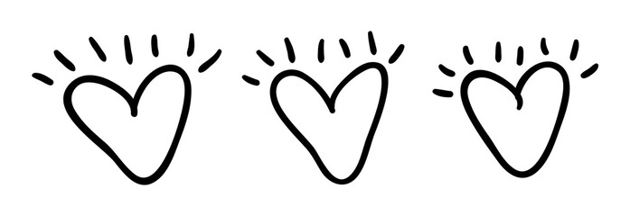 Doodle set of black and white pencil drawing objects. Hand drawn abstract illustration grunge elements. Vector abstract hearts for design use.