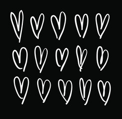 Doodle set of black and white pencil drawing objects. Hand drawn abstract illustration grunge elements. Vector abstract hearts for design