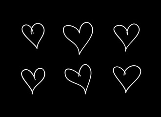 Doodle set of black and white pencil drawing objects. Hand drawn abstract illustration grunge elements. Vector abstract hearts for design use.