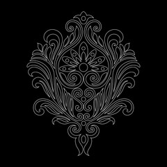 Vintage baroque frame scroll ornament engraving border floral retro pattern antique style acanthus foliage swirl decorative design element filigree calligraphy.