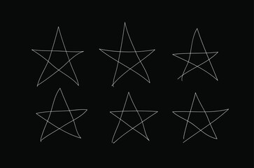 Doodle set of black and white pencil drawing objects. Hand drawn abstract illustration grunge elements. Vector abstract stars for design