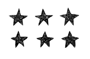 Doodle set of black and white pencil drawing objects. Hand drawn abstract illustration grunge elements. Vector abstract stars for design use.