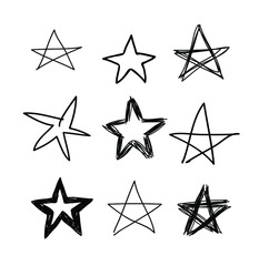 Doodle set of black and white pencil drawing objects. Hand drawn abstract illustration grunge elements. Vector abstract stars for design