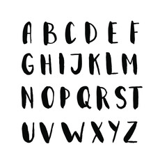 Female Lettering alphabet. Hand made ink font. Hand drawn Letters written with a brush. Trendy hipster vector illustration