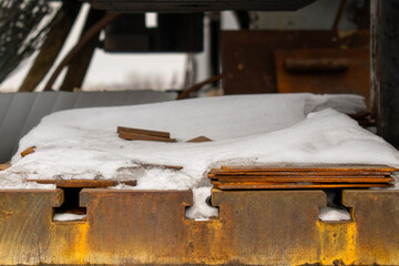 Rusty iron base of an old industrial machine tool