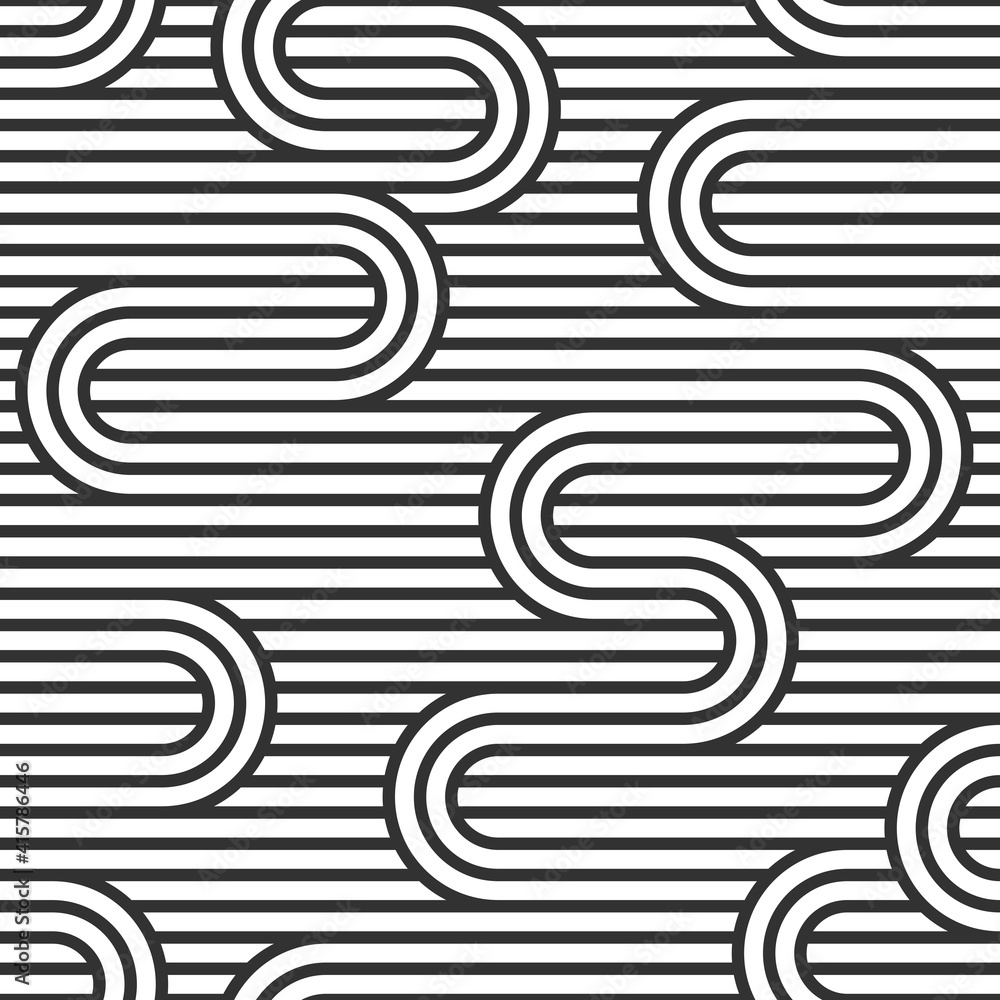 Poster seamless pattern with twisted lines, vector linear tiling background, stripy weaving, optical maze, 