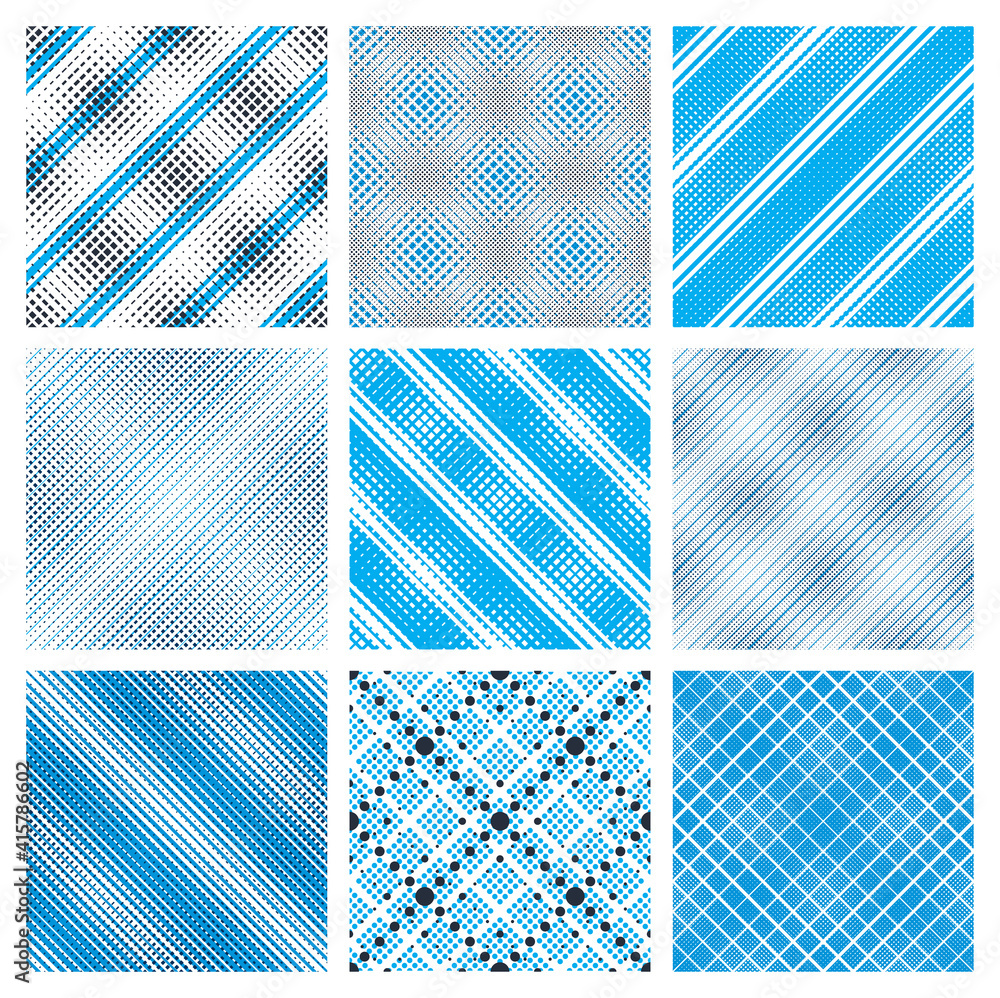 Poster minimal simple geometric seamless patterns set, vector abstract backgrounds with lines and dots, wal