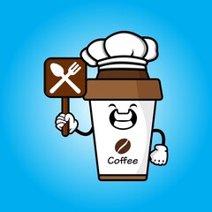 cute coffee cup cartoon mascot character vector design