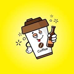 cute coffee cup cartoon mascot character vector design