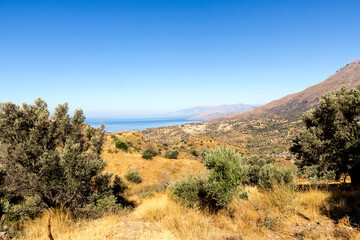 Rethimno prefecture - Panoramic view of Cape Melissa coast, beautiful area of the Vouvala Mountain. Crete, Greece
