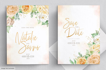 watercolor floral roses wedding invitation card set