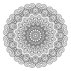 Vector Monochrome Mandala. Ethnic Decorative Element. Round Abstract Object Isolated On White Background