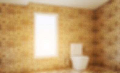 Bokeh blurred phototography.  Spacious bathroom in gray tones with heated floors, freestanding